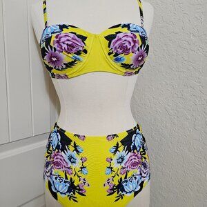 Yellow floral two piece bikini
